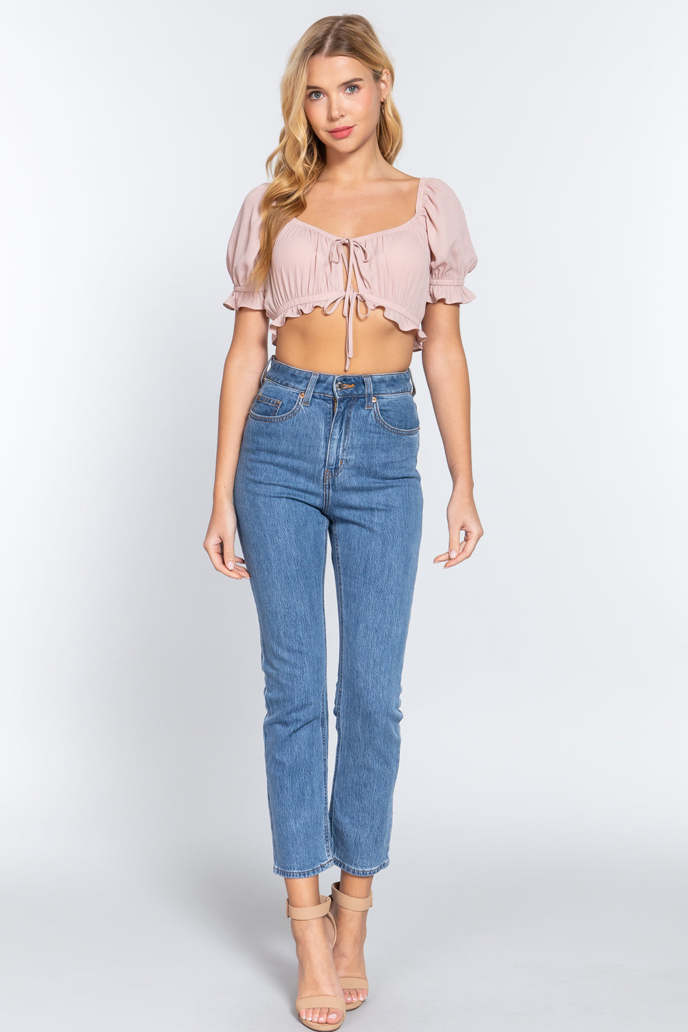 Short Sleeves Print Woven Crop-Top