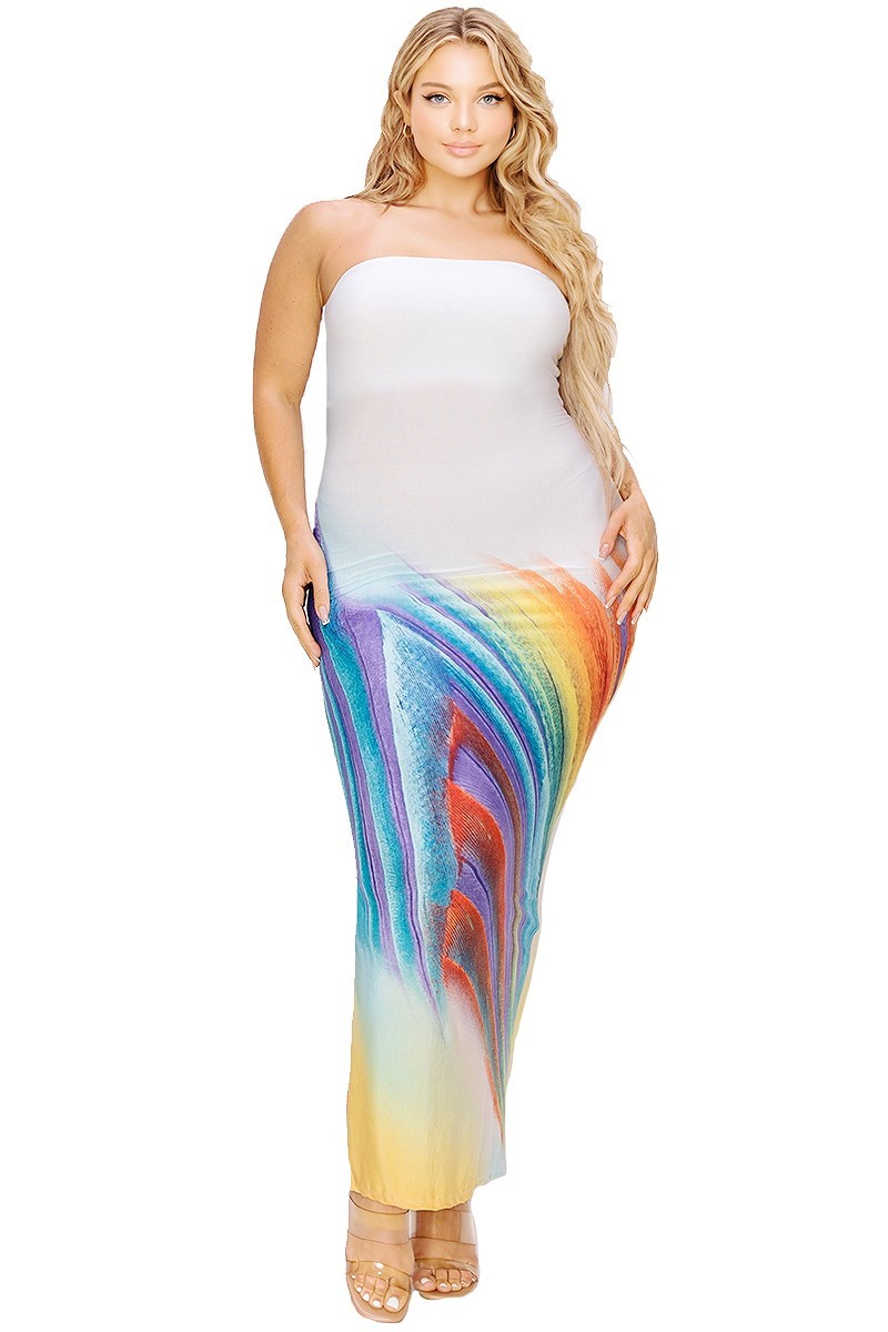 Plus Size Sleeveless Color Gradient Tube-Top Maxi Dress