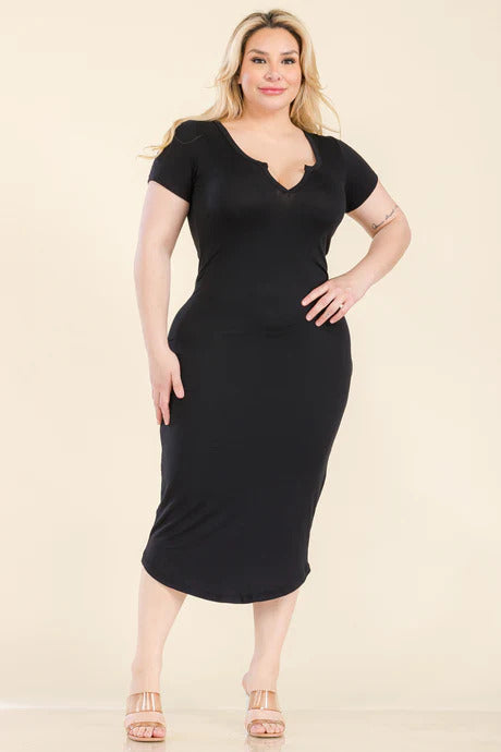 Plus Size Split V-Neck Bodycon Midi Dress