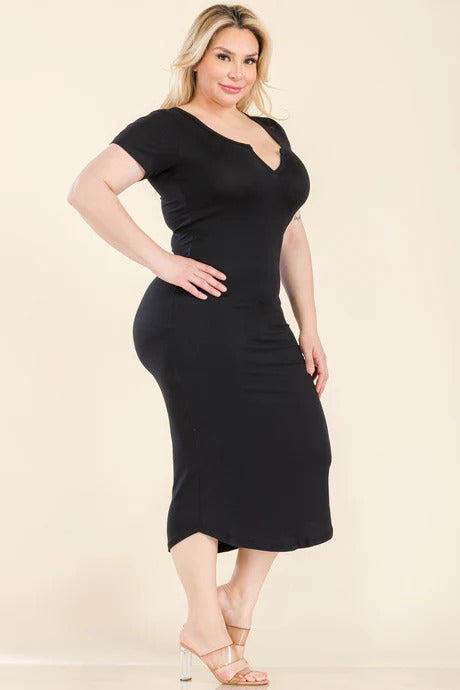 Plus Size Split V-Neck Bodycon Midi Dress