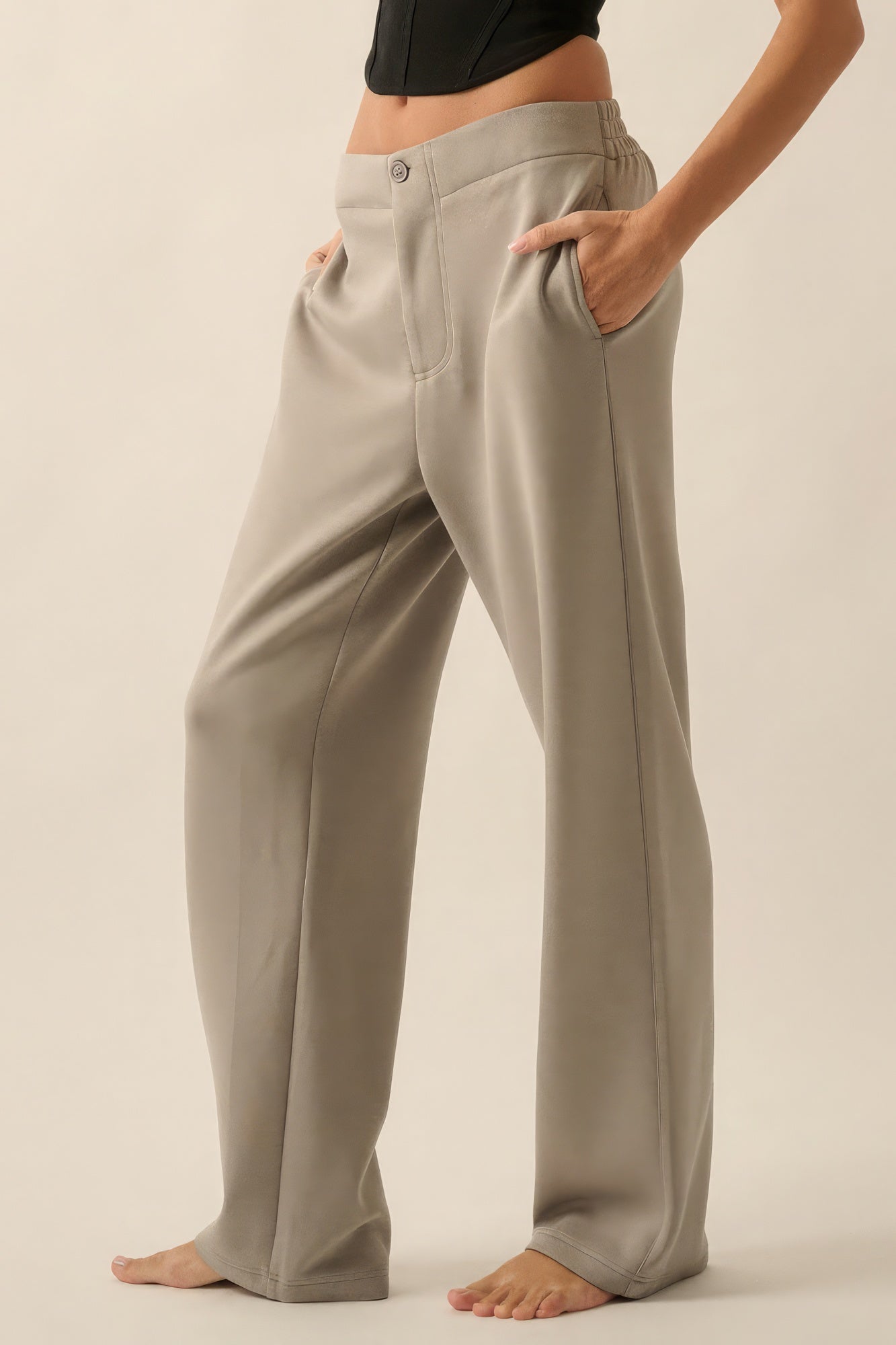 High-Waist Button Zip-Up Pants