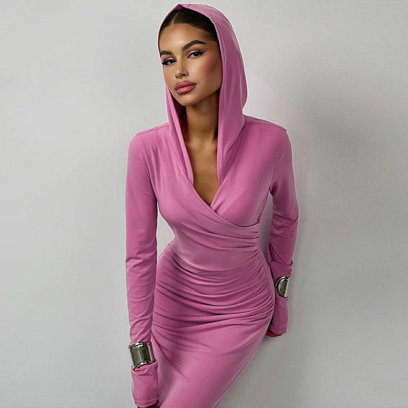 Hooded Solid Color Slim-Fit Maxi Dress (7524754686040)