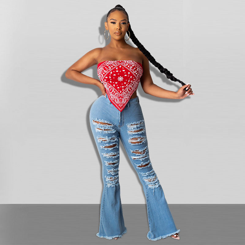 Distressed-Washed Denim Jeans