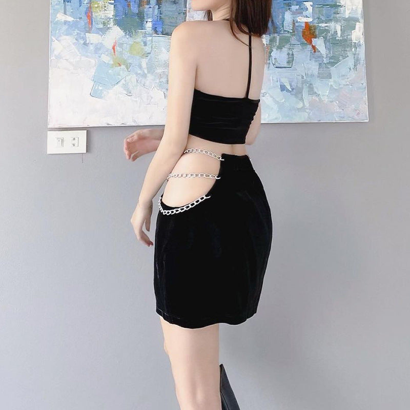 Slimming Hip Zipper Iron Chain Skirt & Top Two-Piece Set (7524297637976)