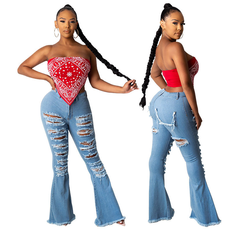 Distressed-Washed Denim Jeans