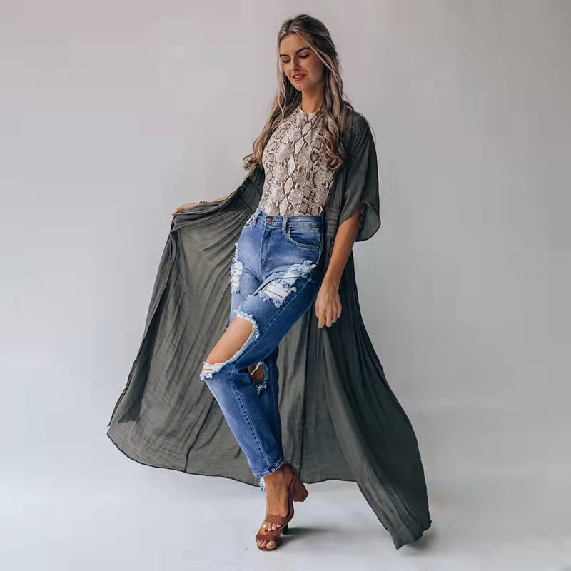 Urban Distressed Dark-Washed Mid-Waist Denim Jeans
