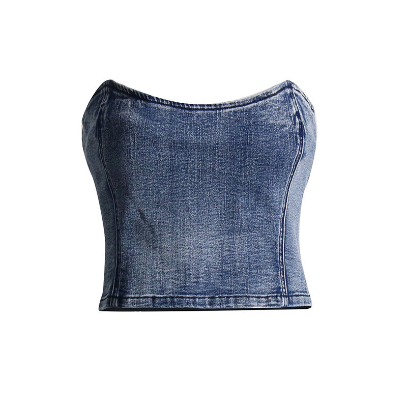 Very Denim; - Denim Tube-Top Crop-Top (7517949165656)