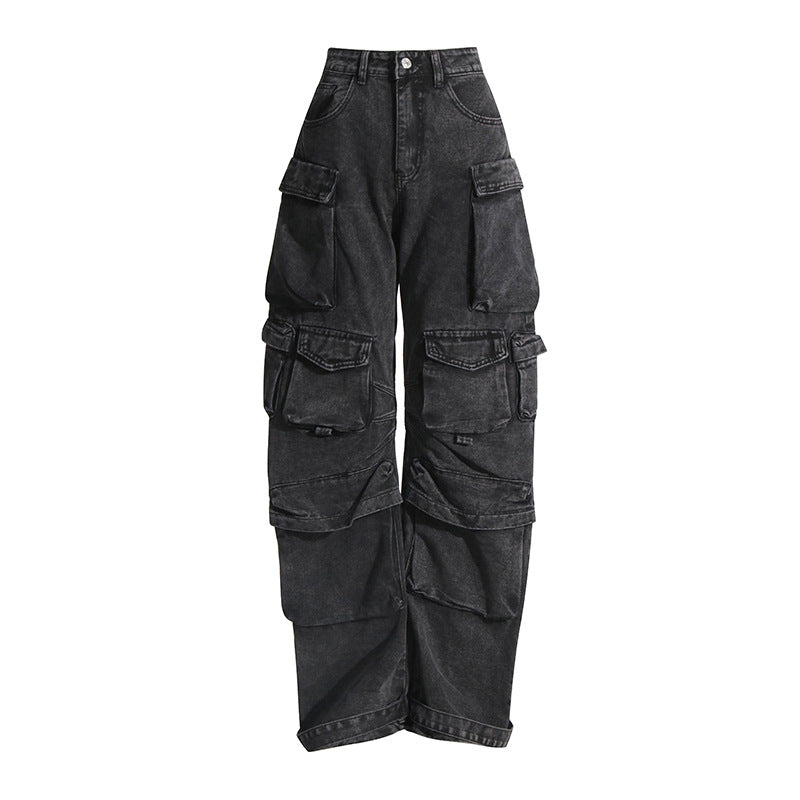 Cargo Multi-Pockets Wide Leg Denim Jeans