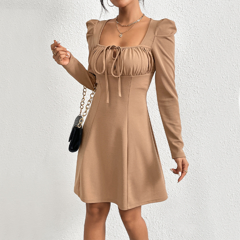 A-Line Puff Sleeves - Slim-Fit Long Sleeves Dress (7516662464600)