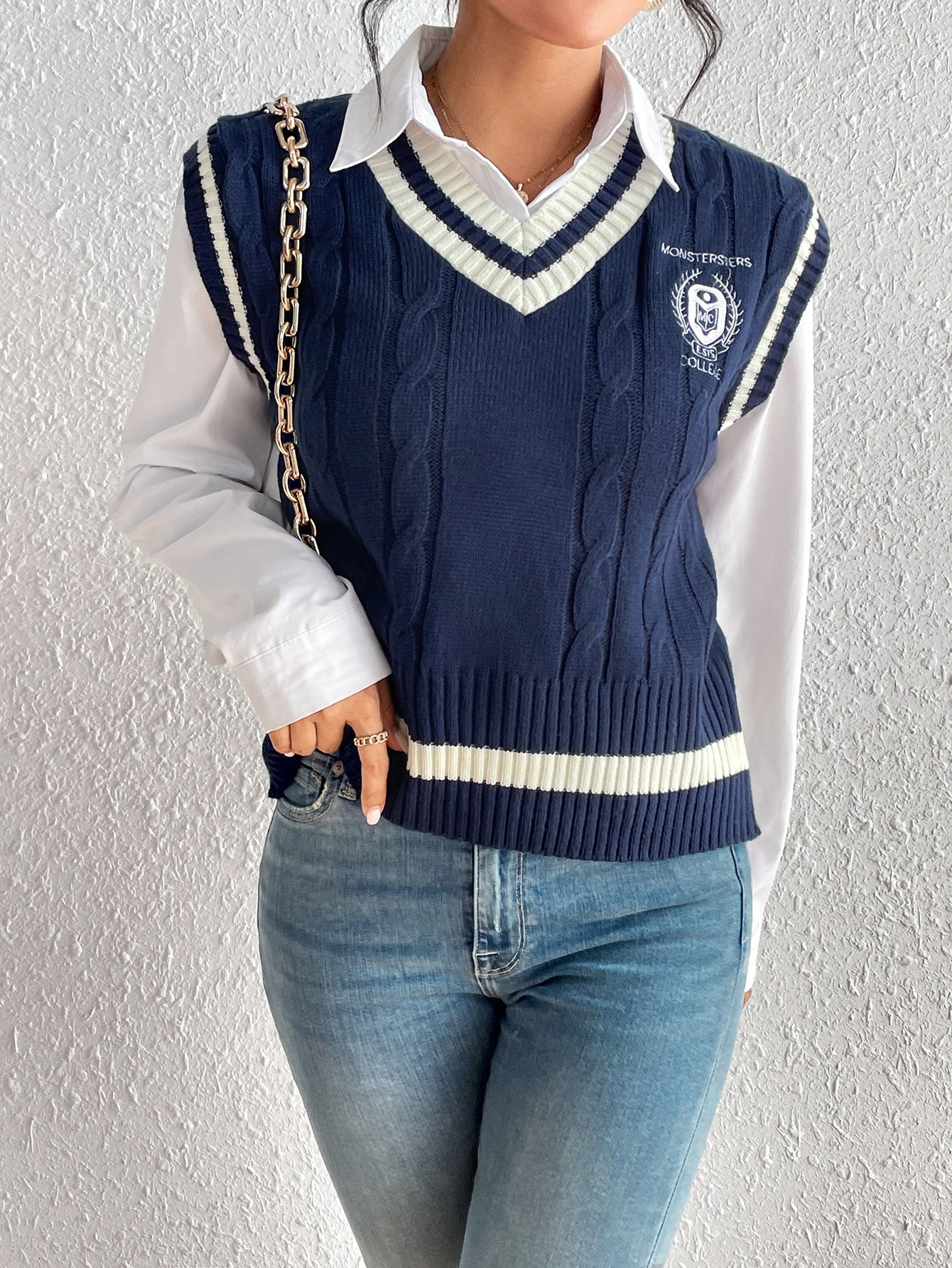 Solid Color University Hemp Pattern Pullover Knitted Sweater