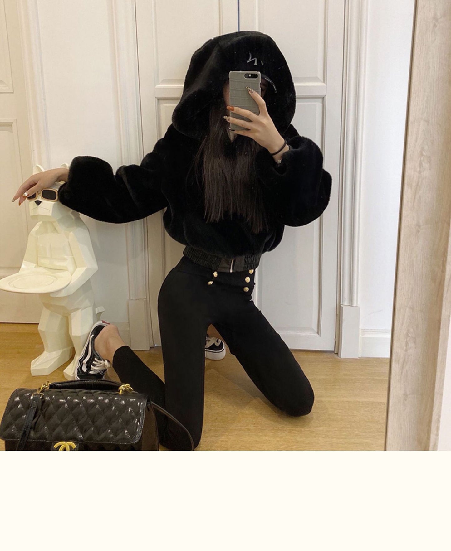 Plus-Size High-Waist Hooded Fur Coat Jacket
