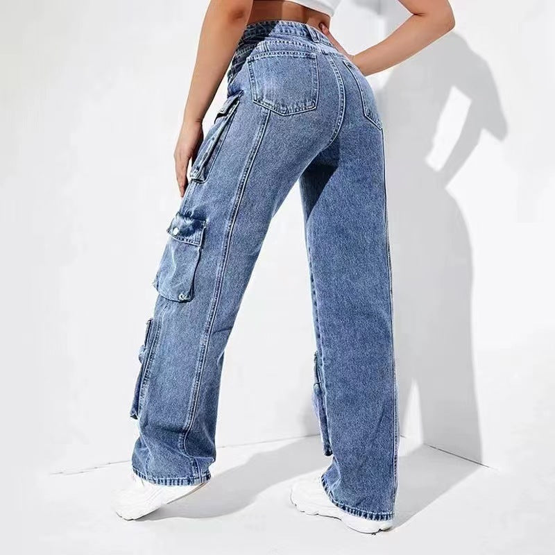 Flap-Pockets High-Waist Denim Jeans
