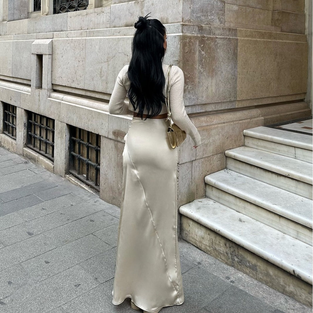 Slim-Fit Solid Color Asymmetrical Skirt