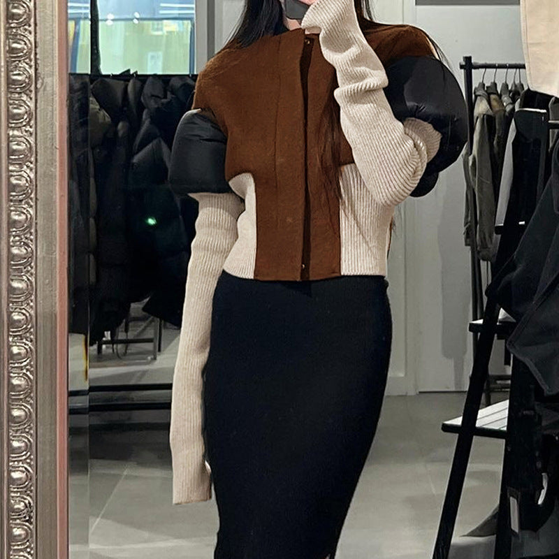 Autumn Winter Cotton Clothing Slim Fit Warm Splicing Coat Jacket Women All Matching Top (7525013454936)