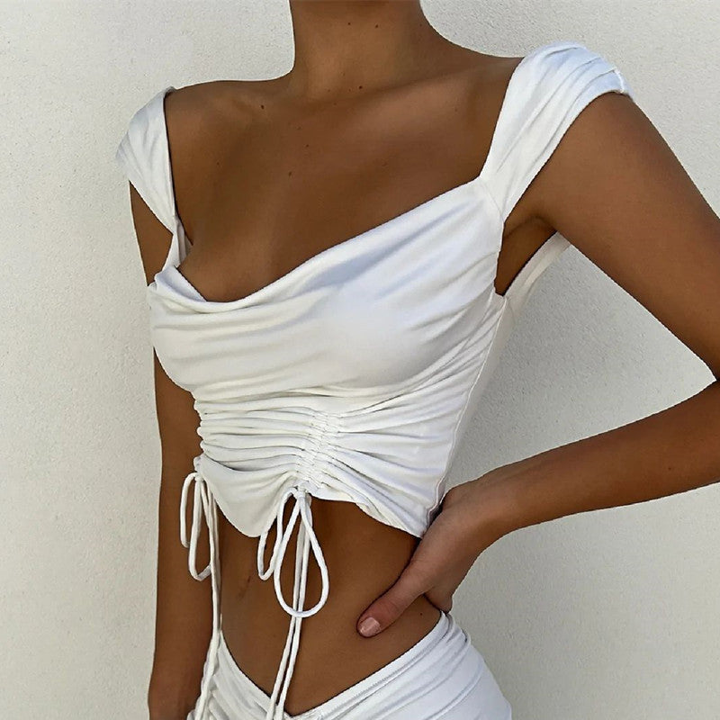Swing Collar Drawstrings Blouse