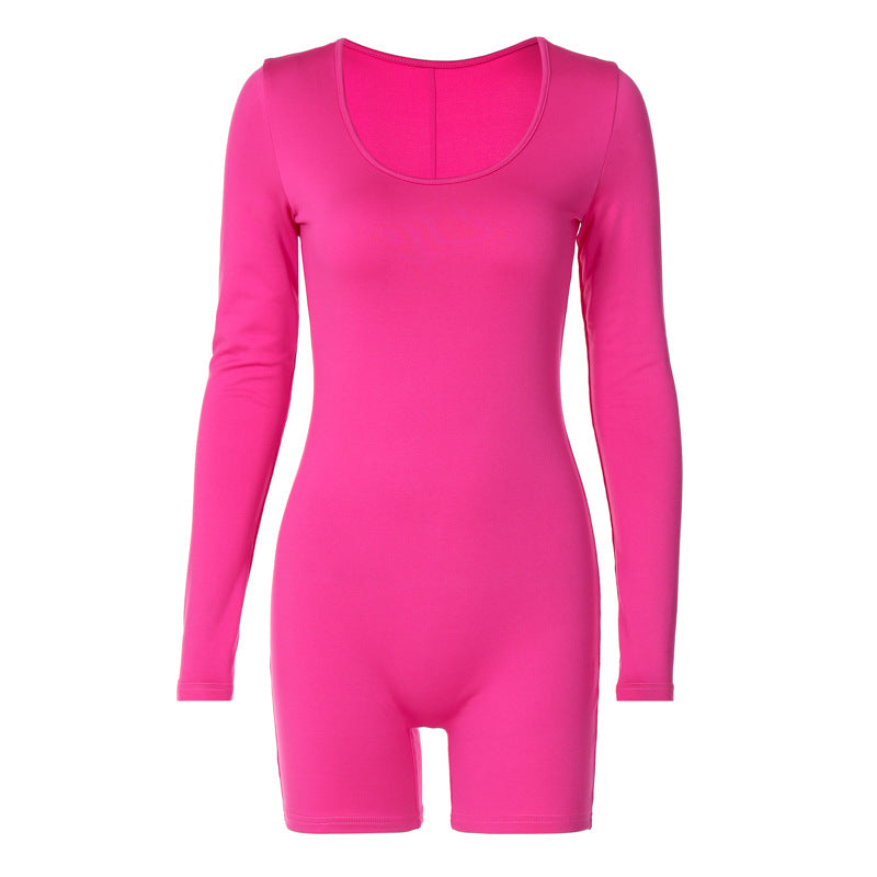 Solid Color Long Sleeves Romper Leotard