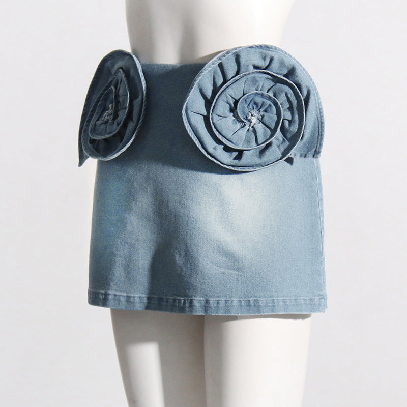 Three-Dimensional Stitching - A-Line Denim Skirt (7519198380120)