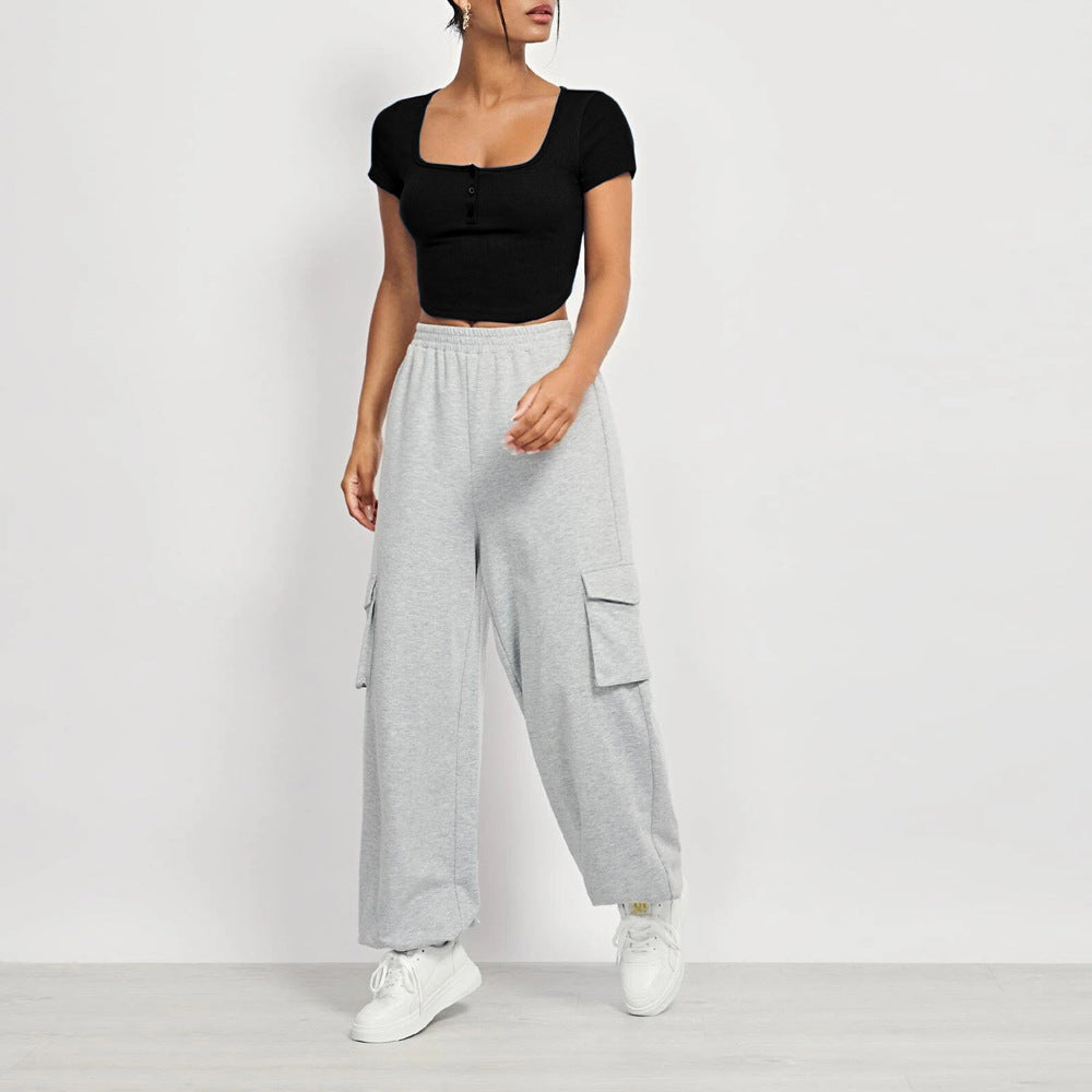 Square Collar Knitted Short Sleeves Crop-Top