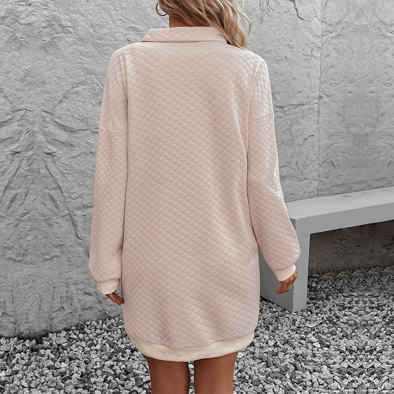 Polo-Collar Sweater Dress - Long Sleeves (7516661842008)