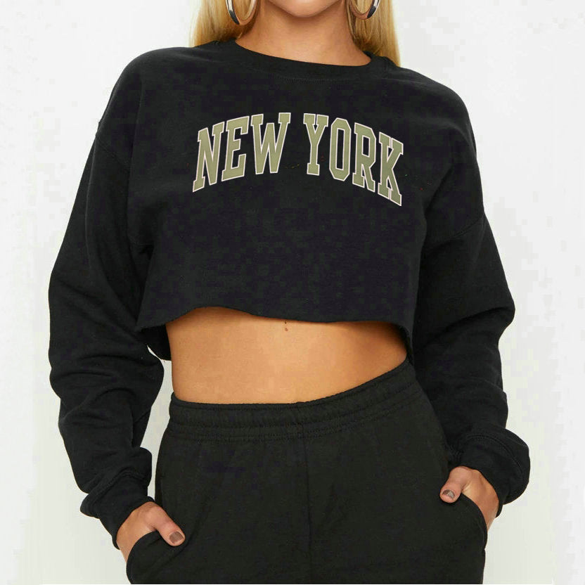 NEW YORK - Graphic Printing Loose Crop-Top Long Sleeves Sweater (7517822648408)