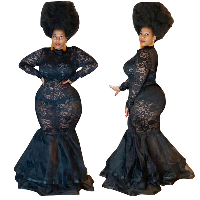 Plus-Size Lace Frill Dress