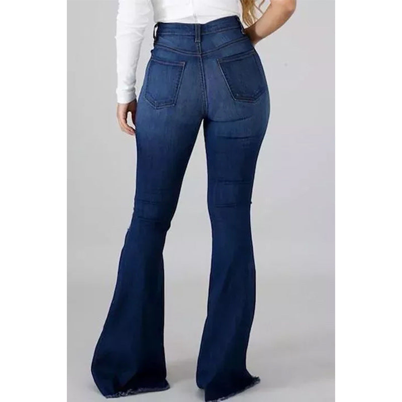 Distressed High-Waist Flared Denim Jeans
