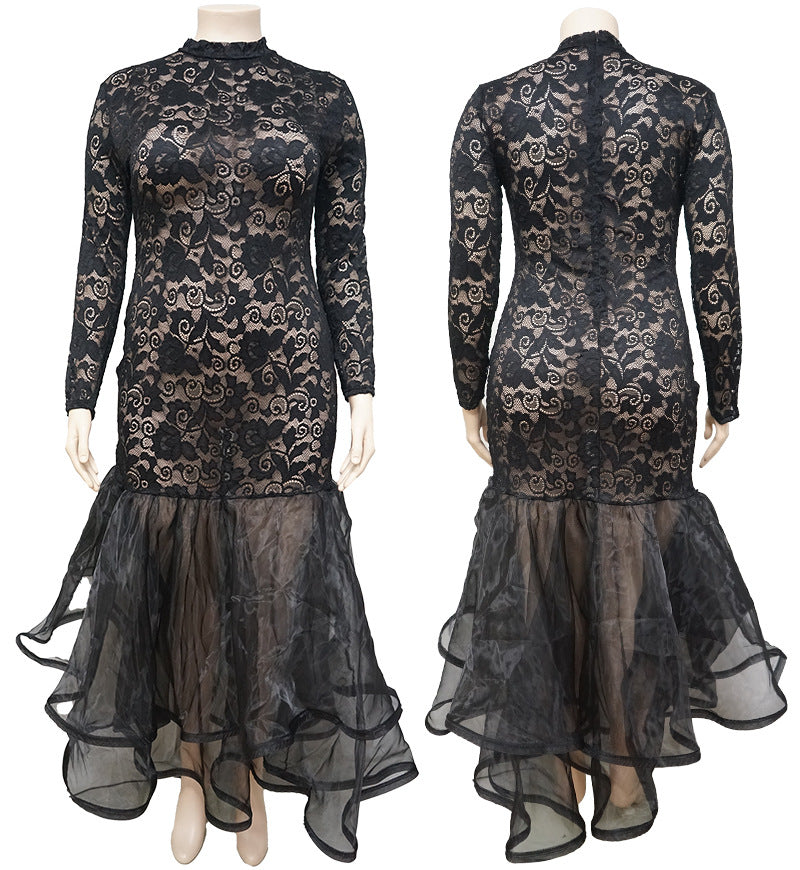 Plus-Size Lace Frill Dress