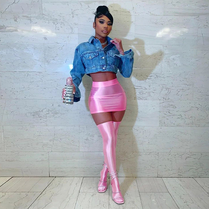 Metallic Skirt & Metallic Socks Set - Metallic Coated Solid Color (7517779984472)