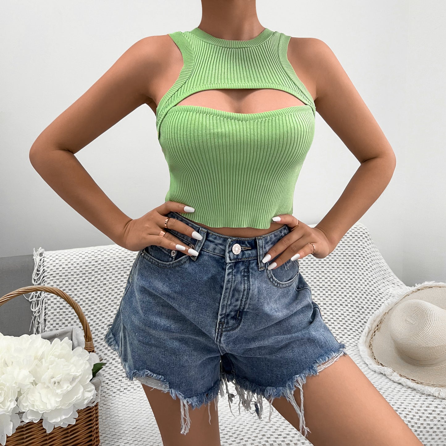 Knitted Vest Crop-Top