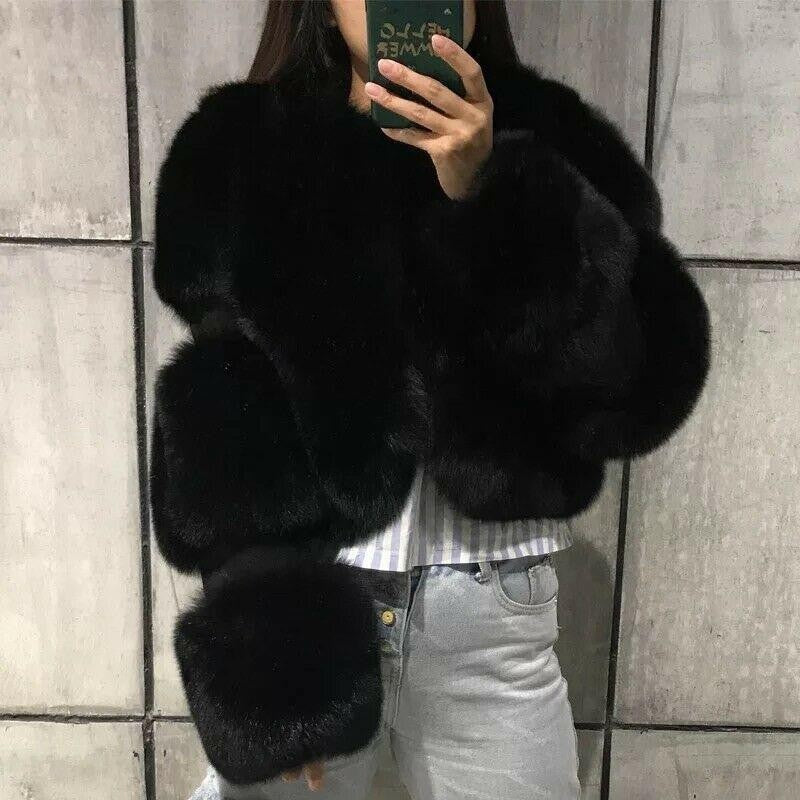 Patchwork Collared Haining Faux Fur Coat