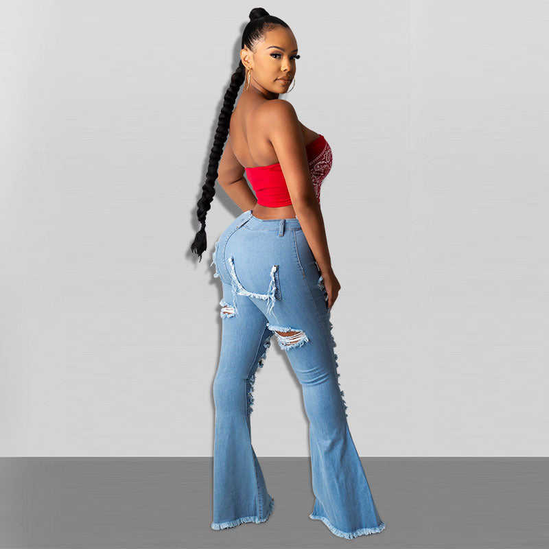 Distressed-Washed Denim Jeans