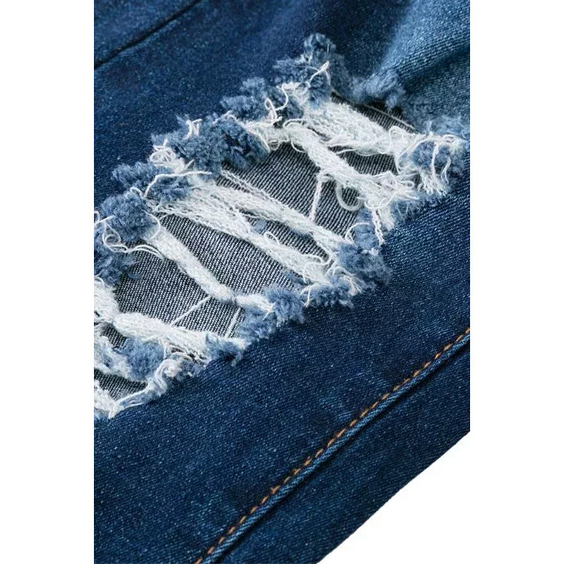 Distressed High-Waist Flared Denim Jeans