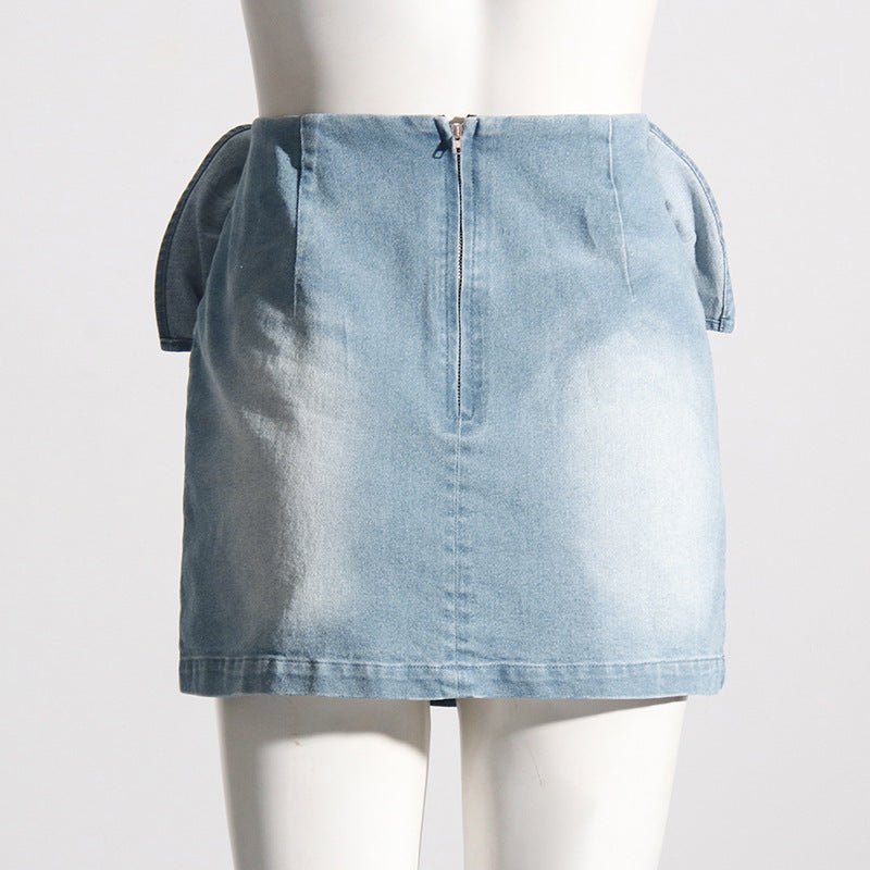 Three-Dimensional Stitching - A-Line Denim Skirt (7519198380120)