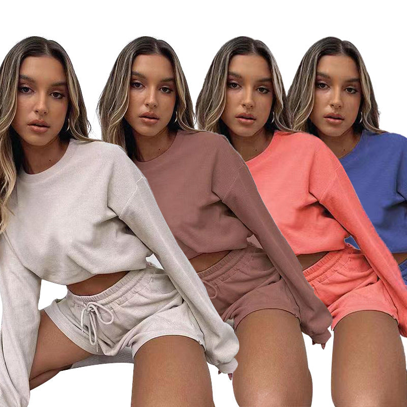 Solid Color Loose-Fitting - Long Sleeves Sweatshirt Set (7517823664216)