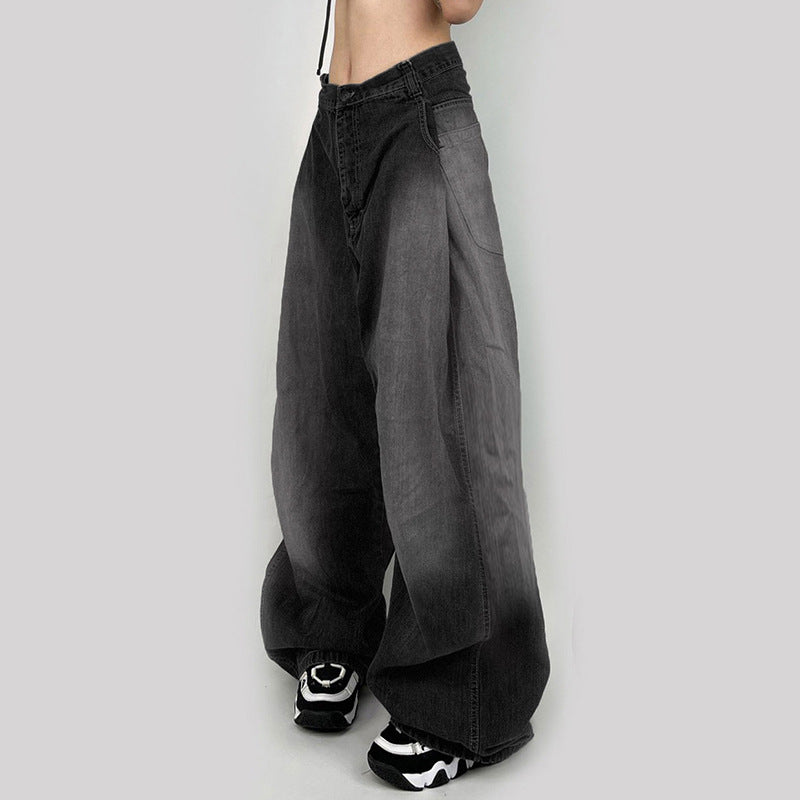 Gradient Loose-Washed Cocoon-Shaped Denim Jeans