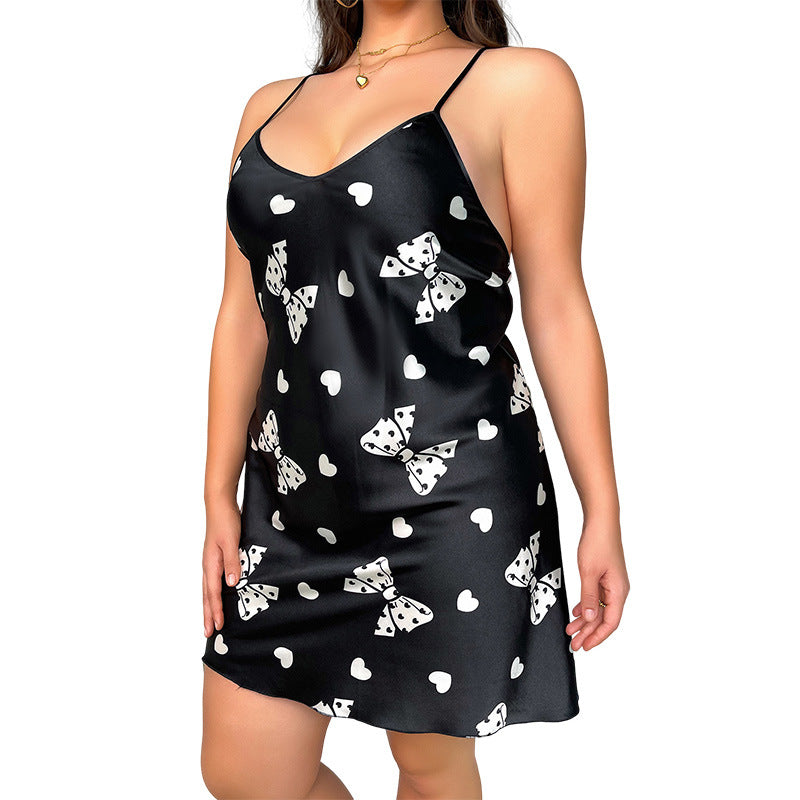 Plus-Size Printed Spaghetti Straps Nightgown