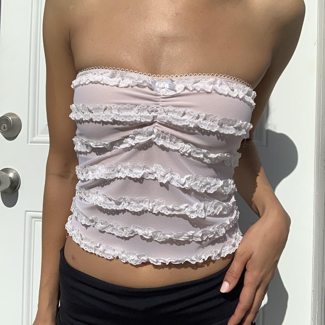 Lace Ruffle Mesh - Crop-Top (7517898571864)