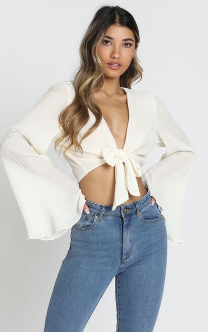 Trumpet - Chiffon Pleated Bell Sleeves Lace-Up Shirt (7518695129176)