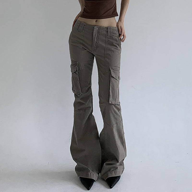 Patchwork Split-Pocket Low-Waist Cargo Denim Jeans