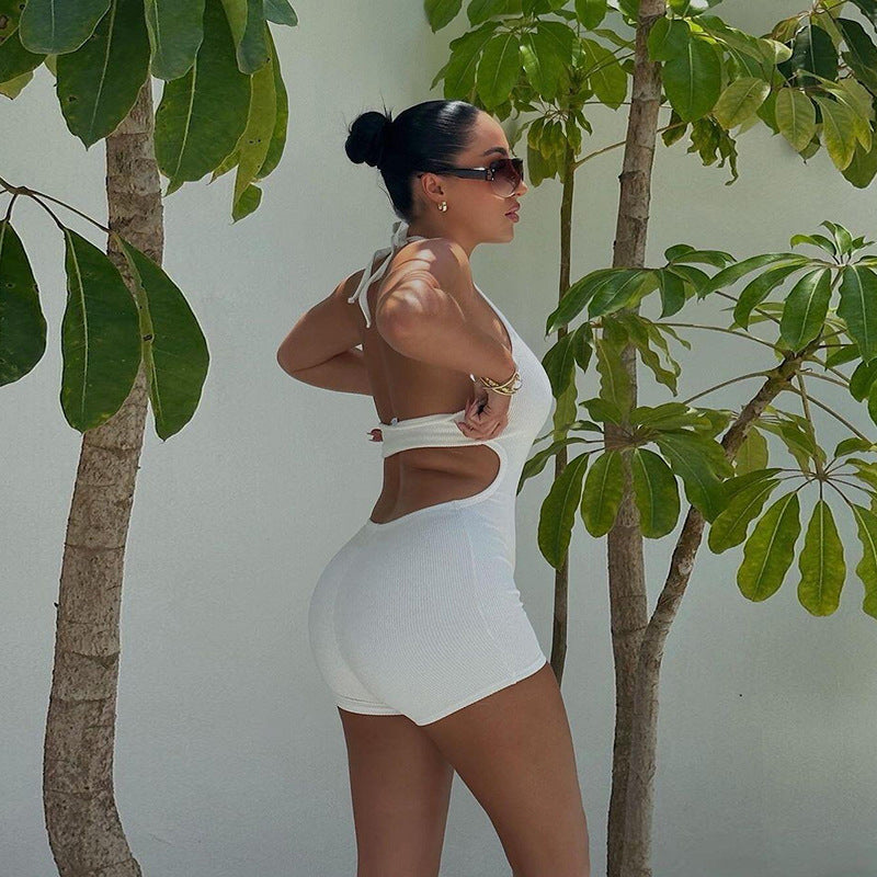 Backless Hollow-Out Cut-Out Halter Romper