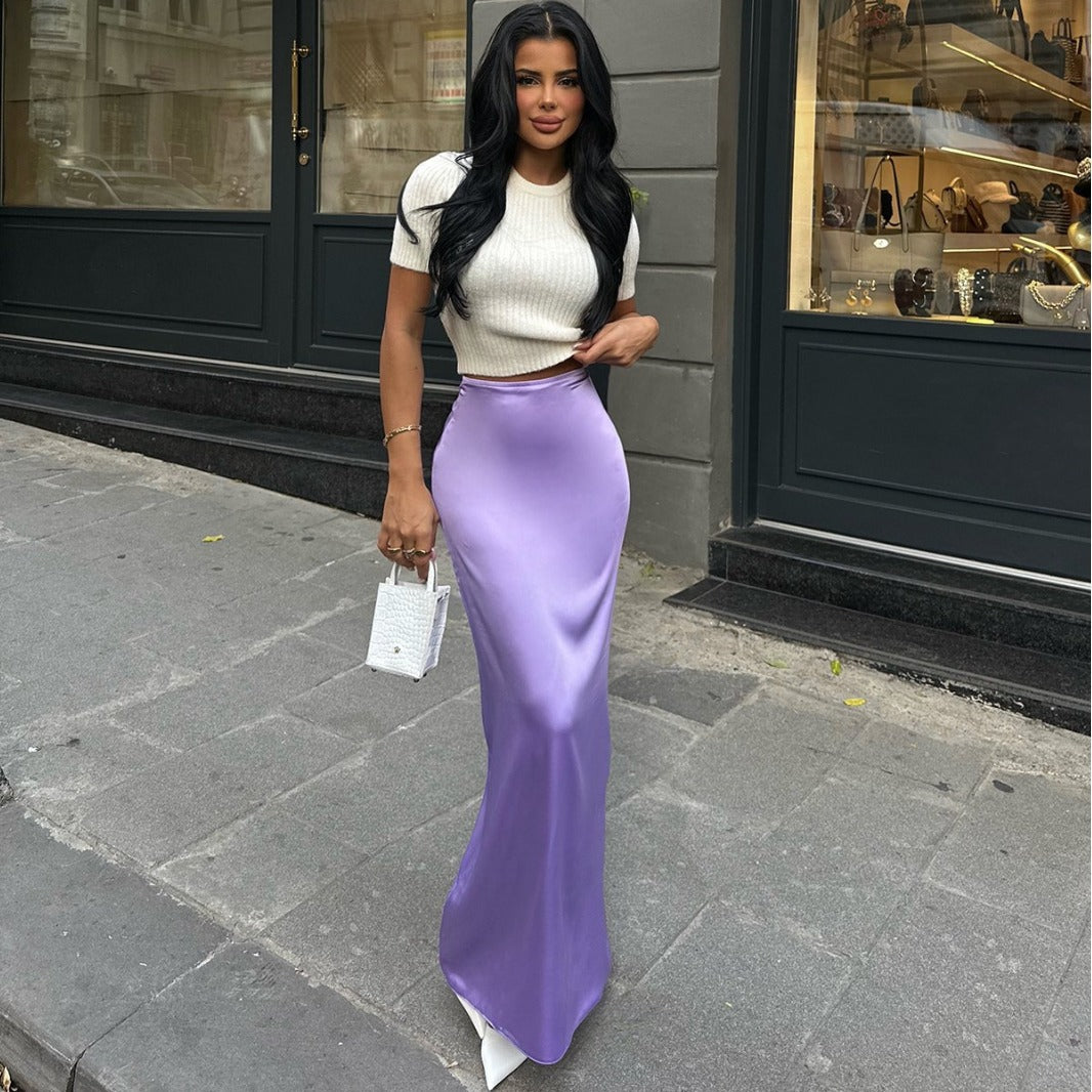 Slim-Fit Solid Color Asymmetrical Skirt