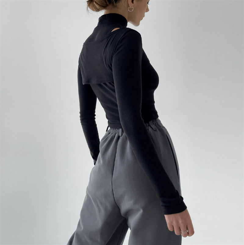 Two-Piece Inner-Half Solid Color Long Sleeves Vest Top