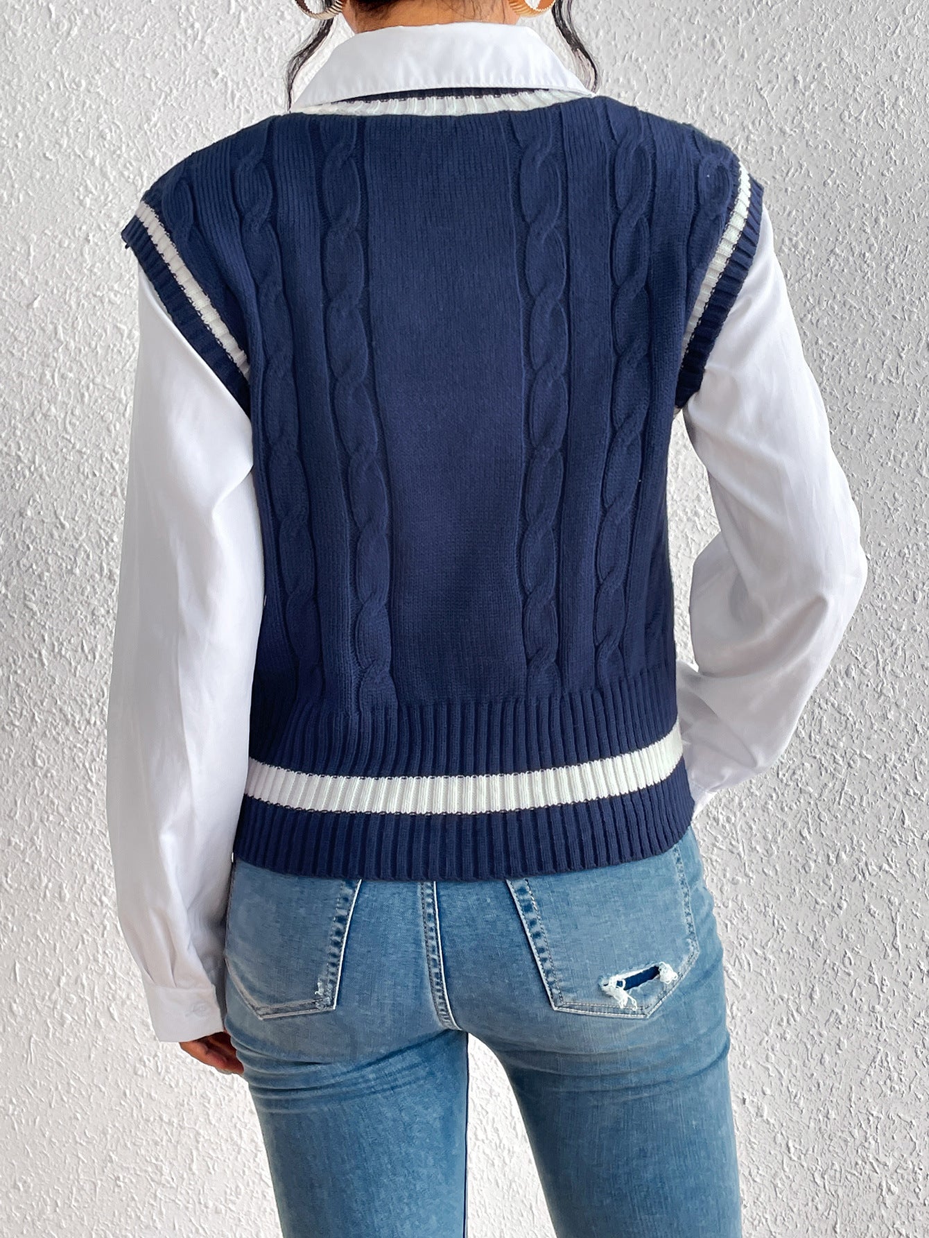 Solid Color University Hemp Pattern Pullover Knitted Sweater