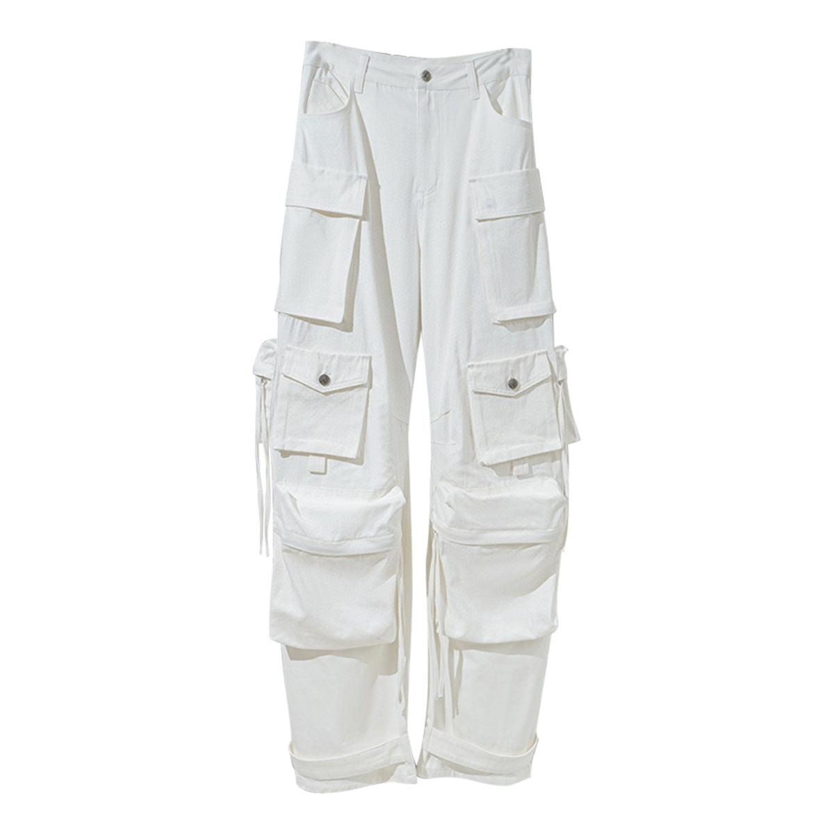 Industry Distressed-Washed Multi-Pocket Wide Leg Workwear Denim Jeans