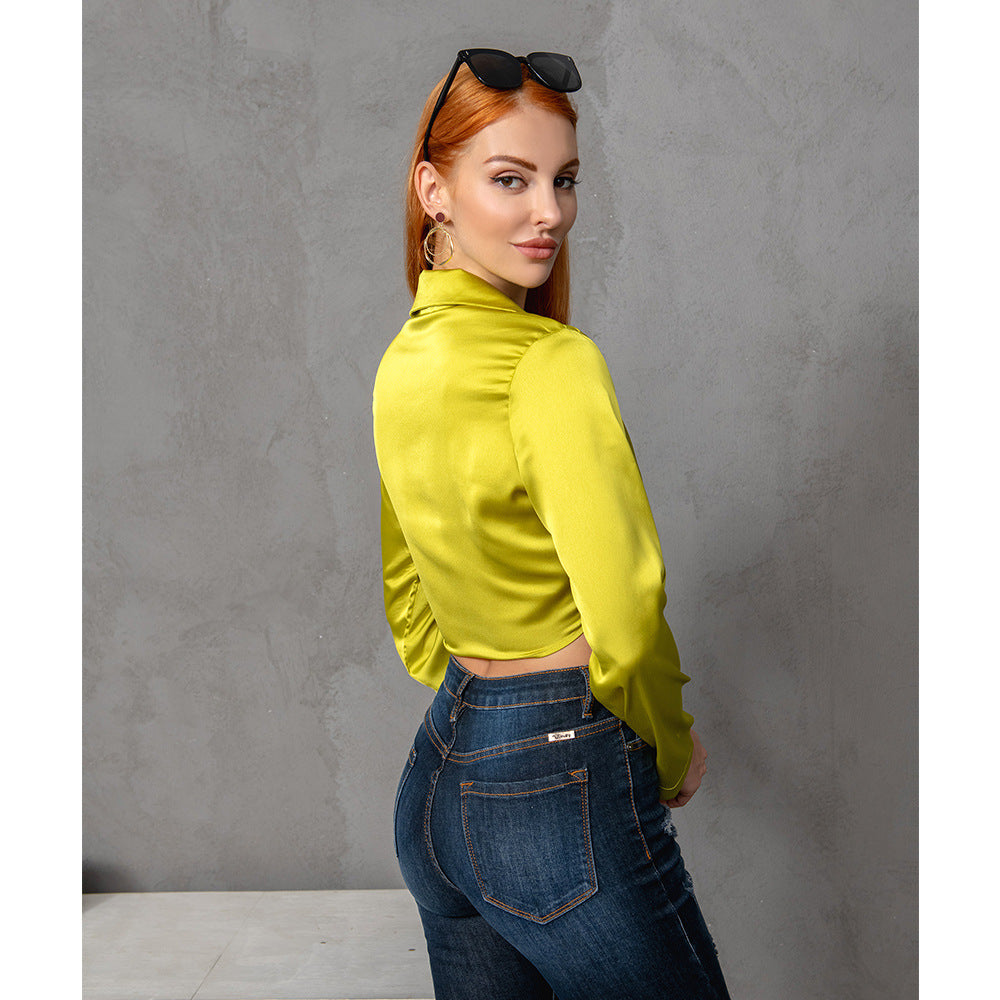 Blouse - Bow-Bundle Long Sleeved V Plunge Blouse Top (7518694735960)