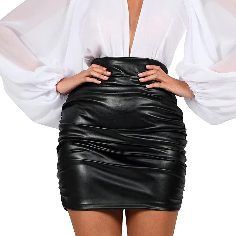 Shiny Patent Leather Pleated Skirt