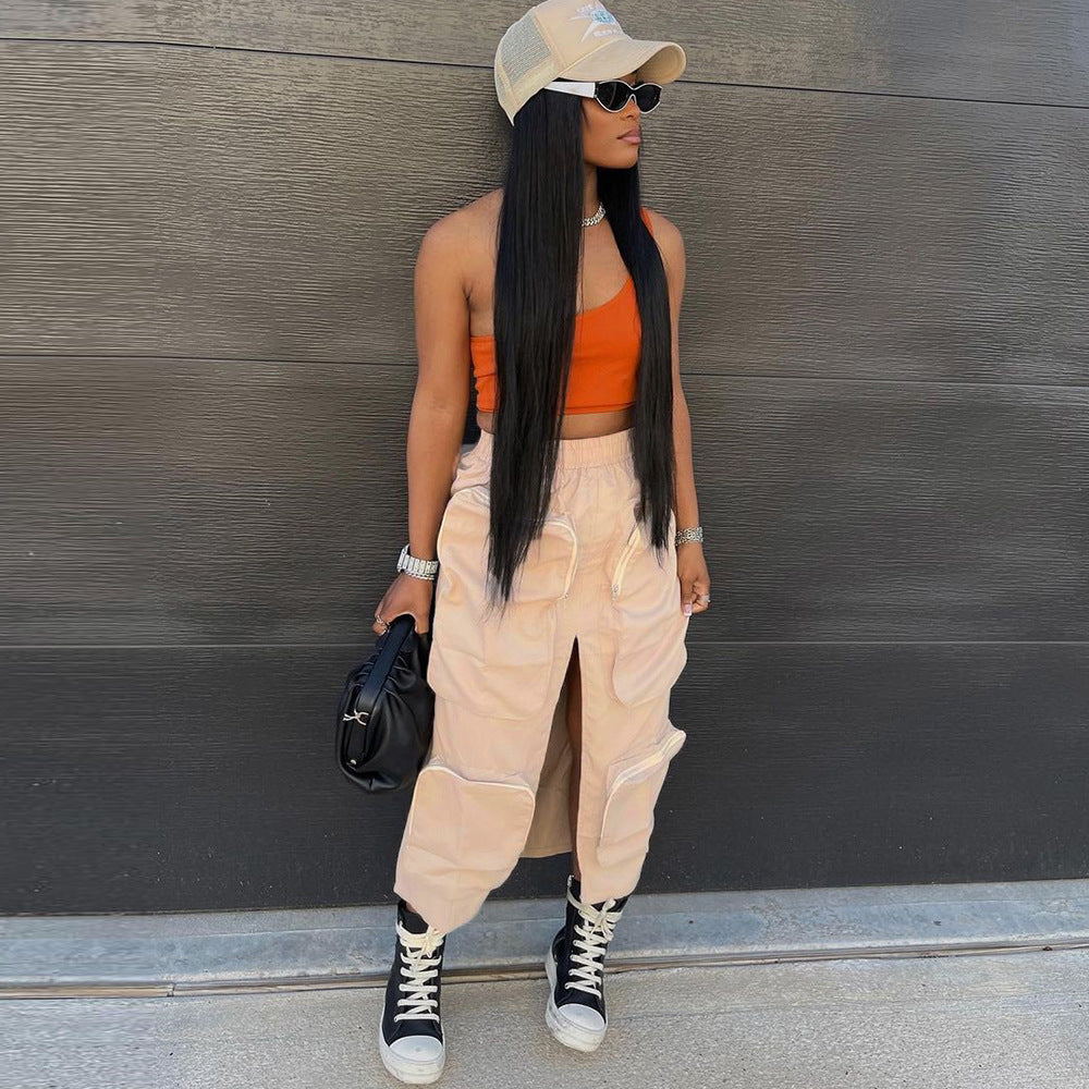 Multi-Pocket Outdoor Slit Skirt