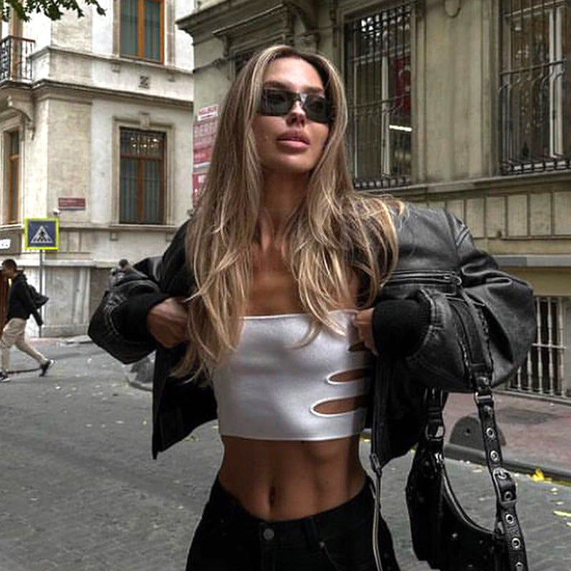 Cropz - Hollow-Out Cut-Out Crop-Top (7517929177176)
