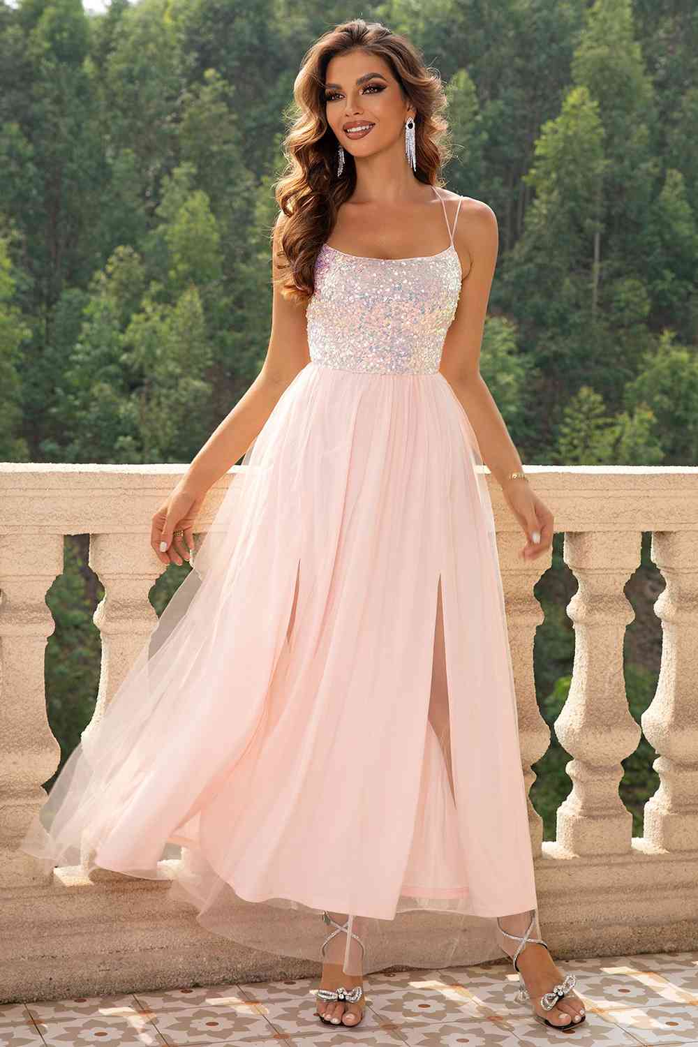 Backless Mesh Dress - Lace-Up (7505547821144)