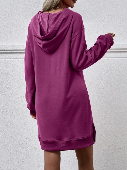 Long Long Sleeves - Slit Hooded Dress With Pocket (7505547559000)